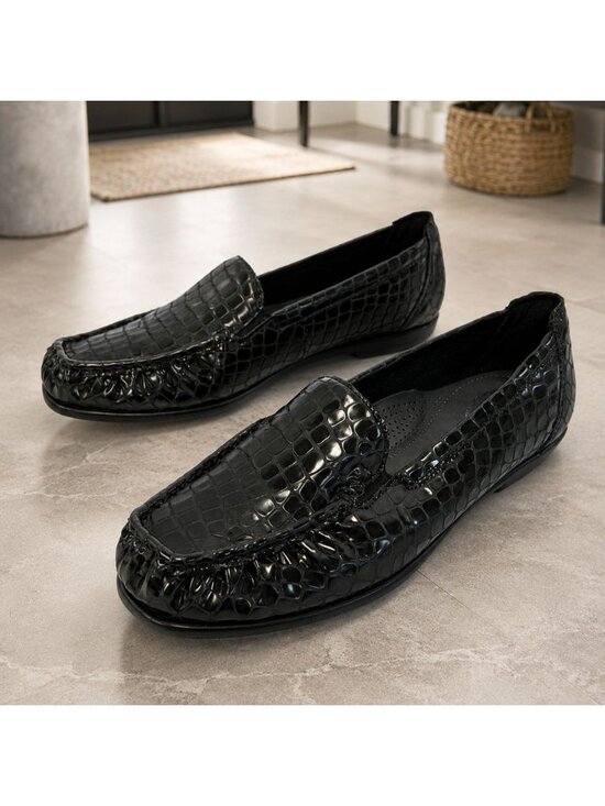 SAS Shoes - SAS Joy Womens Size 8 N Shoes Black Croc Slip On Casual Loafers - NEW